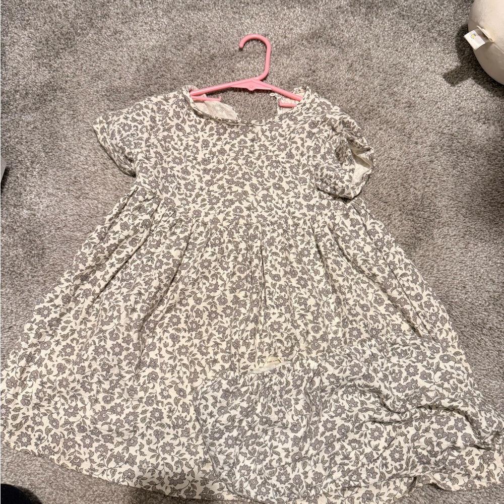 Quincy Mae Gray and Cream Floral Kids Dress